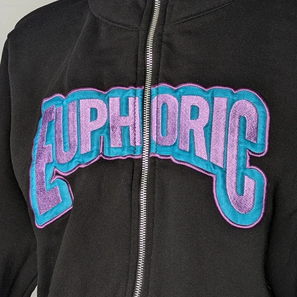 Euphoric 777 Black Purple Happy Face Flower Full Zip Heavy Hoodie Sweatshirt M